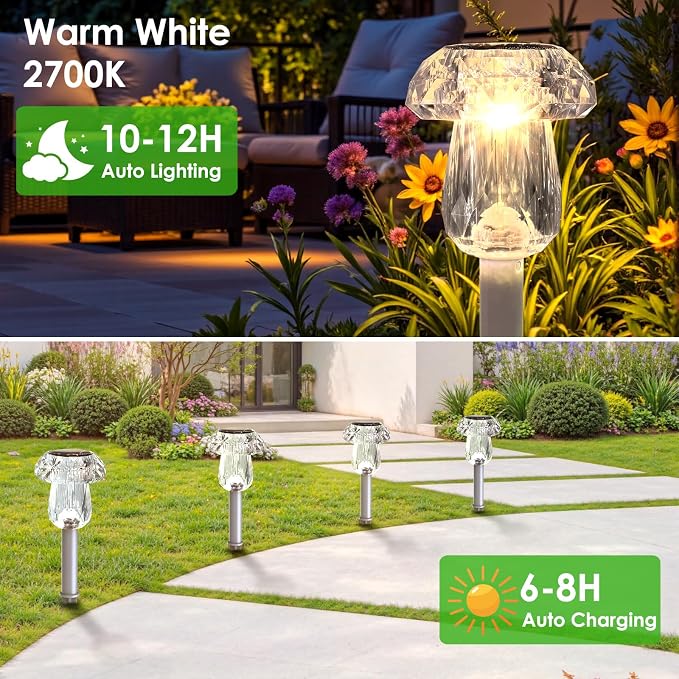 Mancra 8 Pack Solar Pathway Lights Outdoor, Mushroom Solar Garden Lights - Image 5