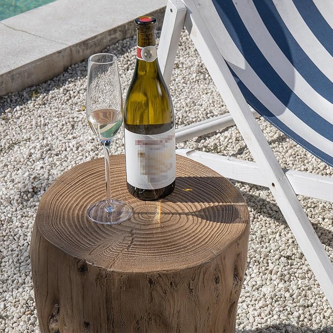 COSIEST 2 Pieses Outdoor Side Table, Hand-Painted Wood Stump Side Table Set of 2 - Image 6