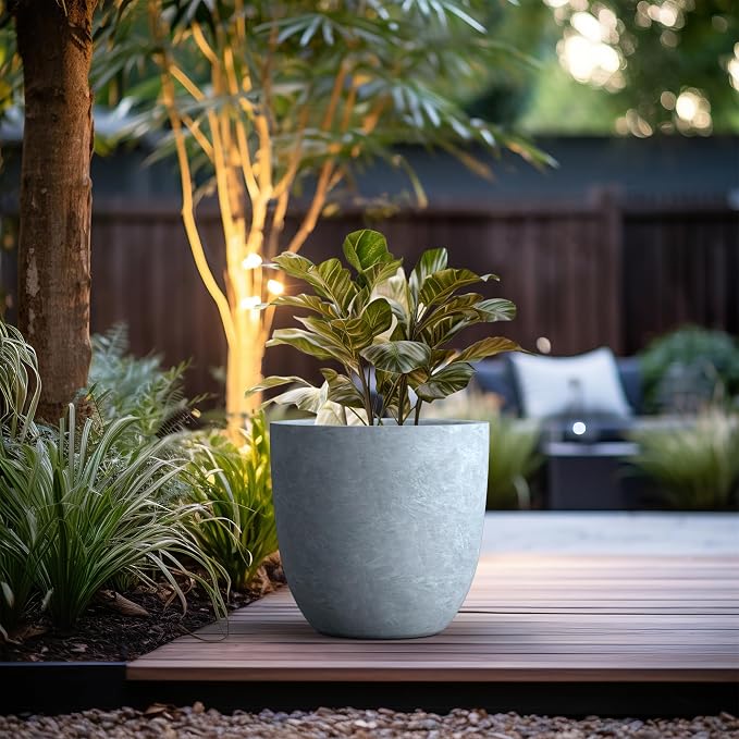 Kante 18 Inch Dia Round Concrete Planter, Indoor Outdoor Large Plant Pot - Image 2