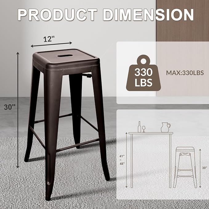Elevon 30 Inches Metal Bar Stools, High Backless Stools, Indoor Outdoor - Image 3