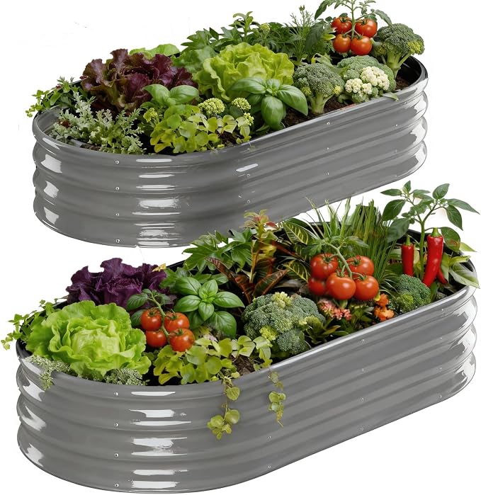 Raised Garden Bed Outdoor 2 Sets Oval Large Coating Metal Planter Box by RaisedGardenBed