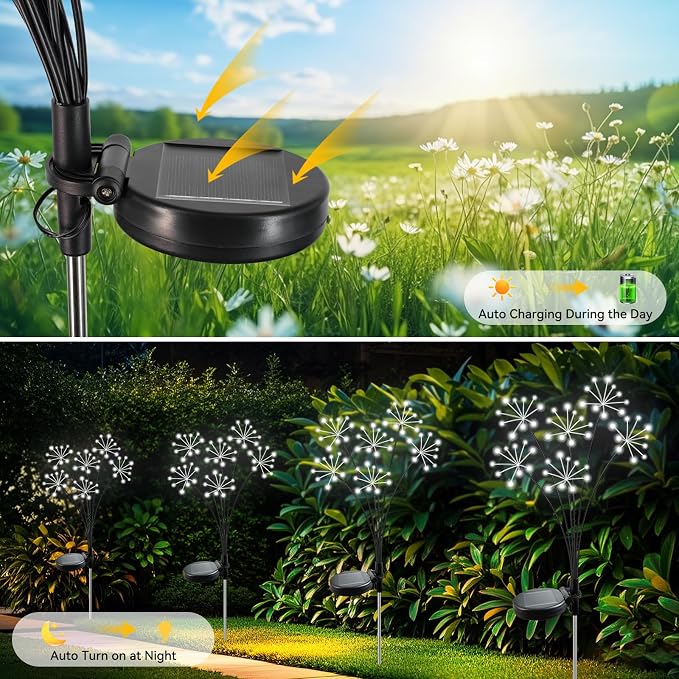 Solar Garden Lights 2 Pack Waterproof Swaying Starburst Light Solar Outdoor - Image 4