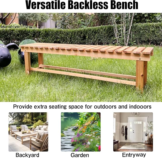 47.2'' Outdoor Garden Benches Weatherproof Patio Bench Two-Person Seat Backless - Image 5