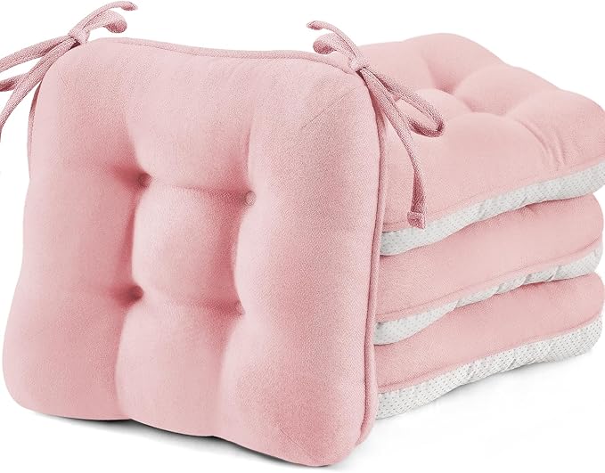 BETU Pink Chair Cushions for Dining Chairs Set of 4, 3.5" Thick Kitchen Table by BETU
