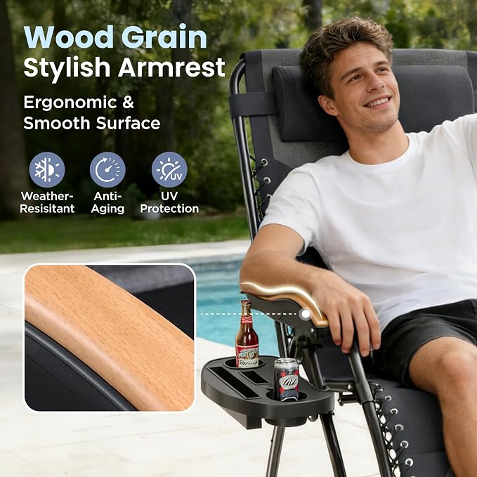 PHI VILLA XXL Oversized Padded Zero Gravity Chair, Foldable Patio Recliner - Image 5