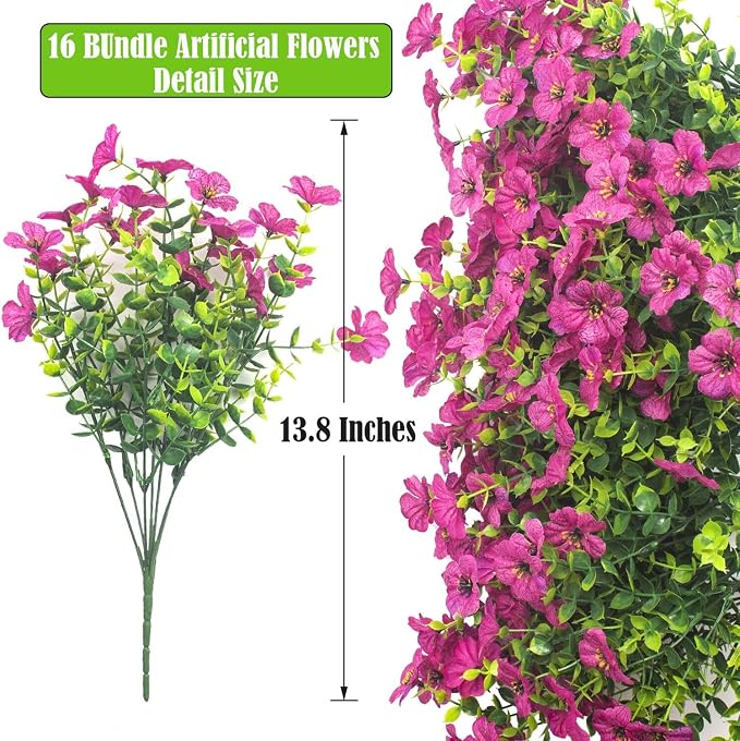 Artificial Fake Flowers for Outdoor Spring Decoration, 16 Bundles Faux Silk - Image 2