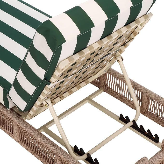 SAFAVIEH Outdoor Collection Gillian Heather Tan & Hunter Green Stripe Chaise - Image 12
