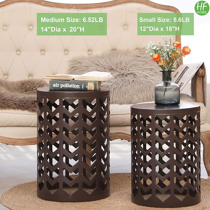 HFHOME Round Nesting Coffee Tables, Heavy Duty Metal Stacking Side Tables - Image 5