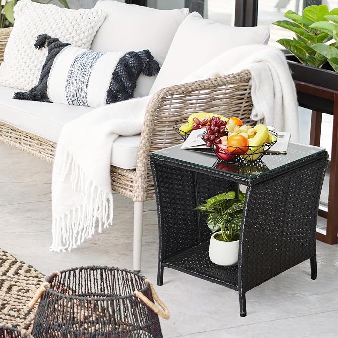 Outvita Outdoor Side Table, Rattan Coffee Table Small End Table - Image 7