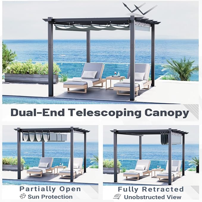 MELLCOM Retractable Pergola 10x13 Ft, Outdoor Aluminum Shelter - Image 2