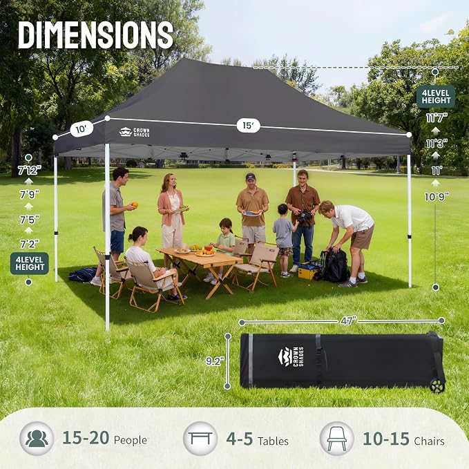 CROWN SHADES 10x15 Pop Up Canopy Tent, Thicken Frame Commercial Heavy Duty Tent - Image 6