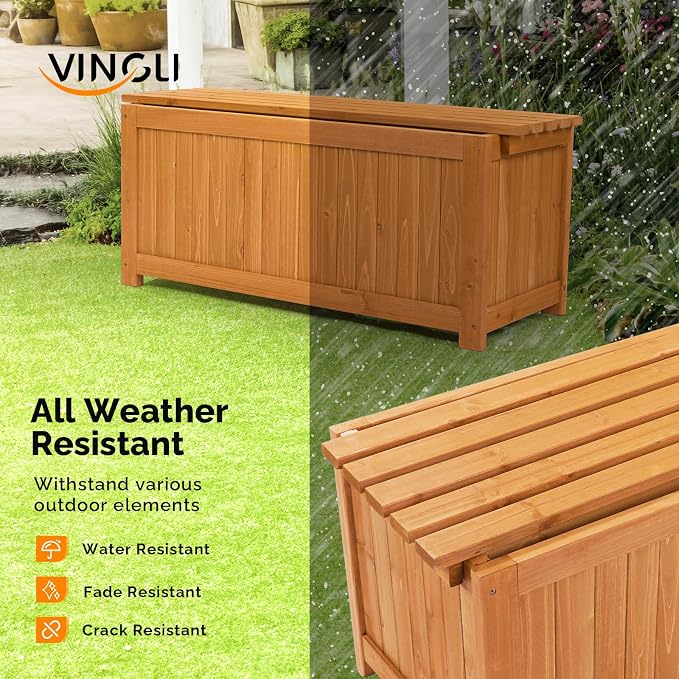 VINGLI Outdoor Wood Bench with Planter Boxes, 2-in-1 All-Weather Porch Bench - Image 5