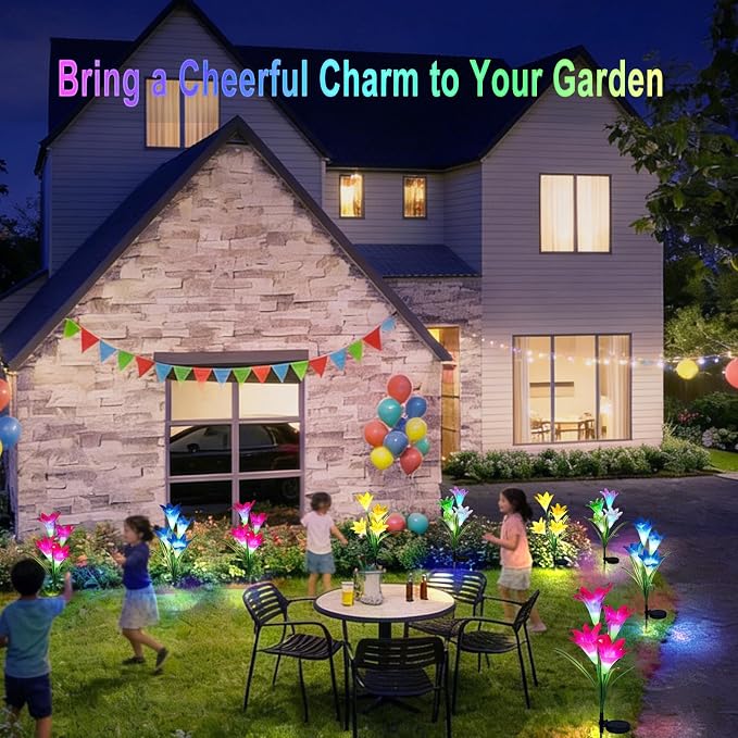 echosari 4 Pack Color Changing Solar Lights Outdoor Waterproof, Solar Lily - Image 4