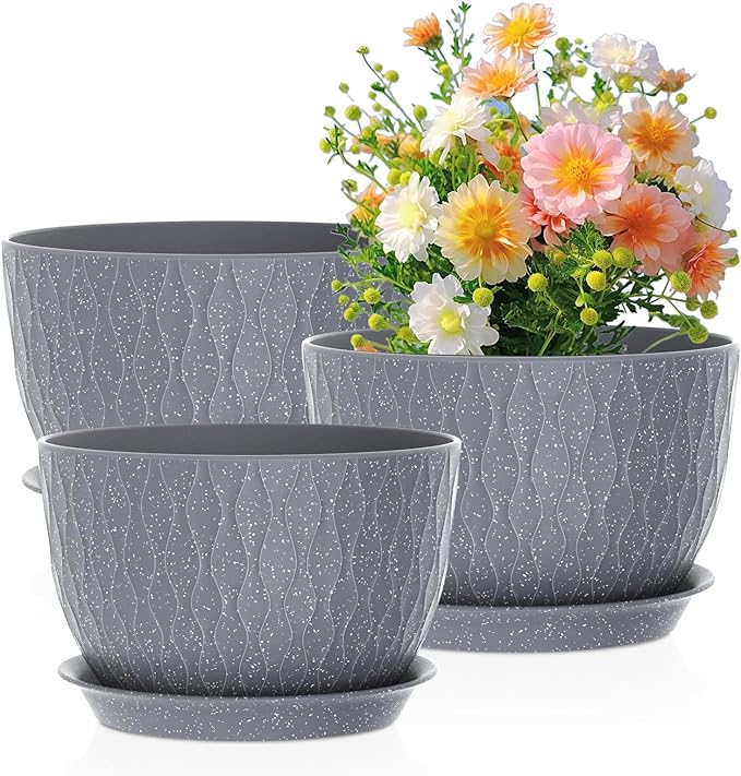 Large Flower Pots 12/10/9 inch, 3 Set Big Plant Pots by Meowell