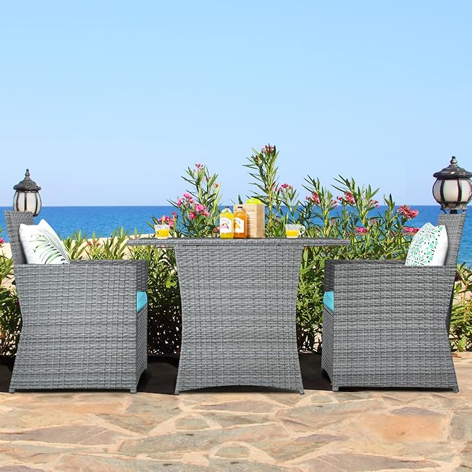 Tangkula 3 Pieces Patio Dining Set, Patiojoy Space-Saving PE Rattan Bistro Set - Image 4