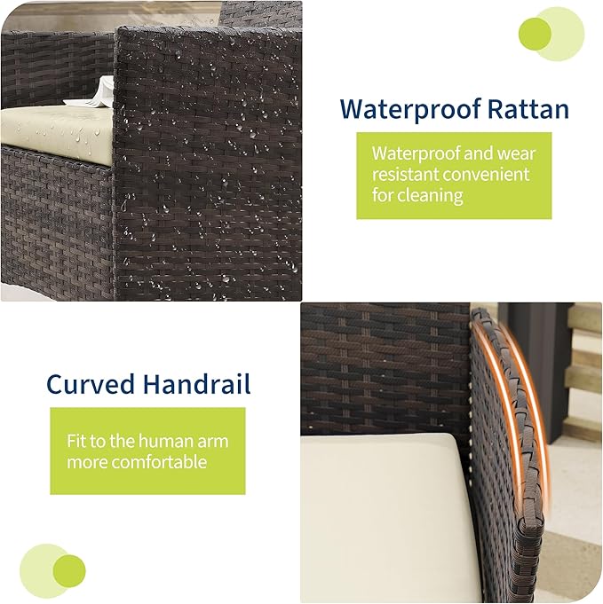 GAOMON 3-Piece Patio Furniture Set, Modern PE Rattan Conversation Set - Image 4