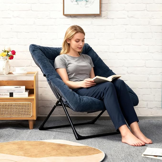 HollyHOME X-Large Saucer Chair, Comfy Oversized Folding Chair, Faux-Fur Reading - Image 2
