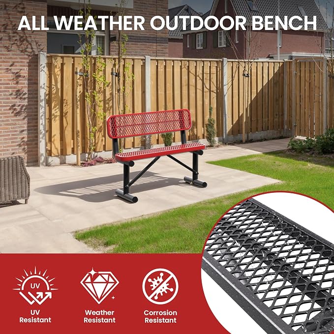 4 Feet Steel Park Bench for Outside, Outdoor Bench - Image 6
