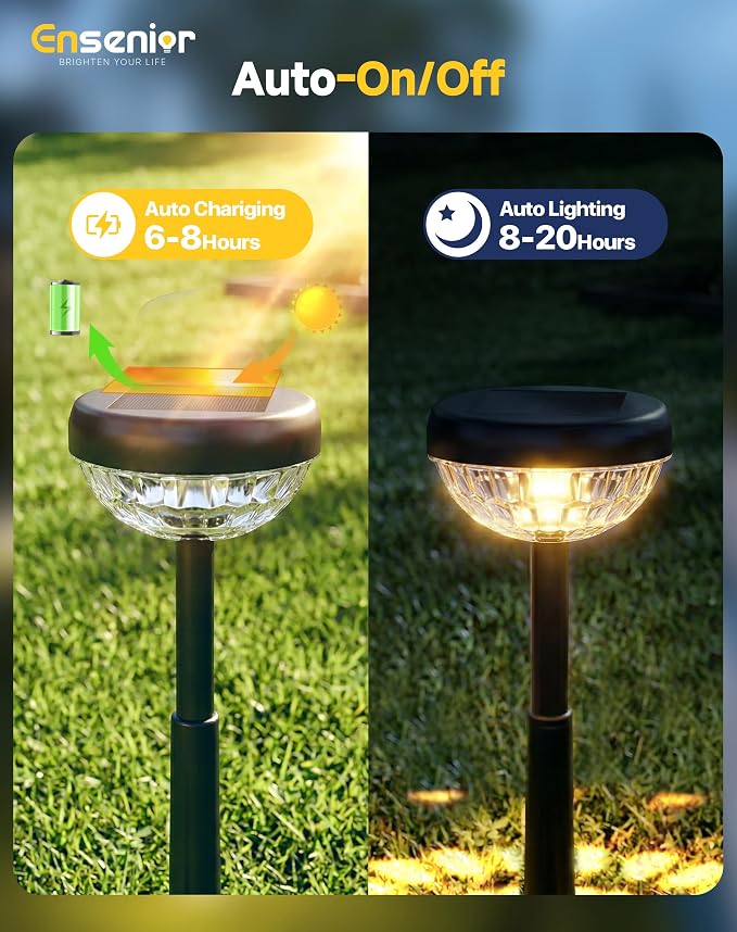 Ensenior Solar Pathway Lights Outdoor, Auto On/Off Solar Powered Yard Lights - Image 2