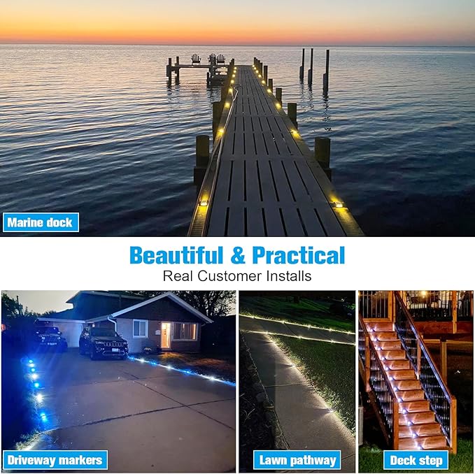 VOLISUN Solar Driveway Lights Dock Deck Lights 12 Pack, 2 Colors in 1, Solar - Image 6