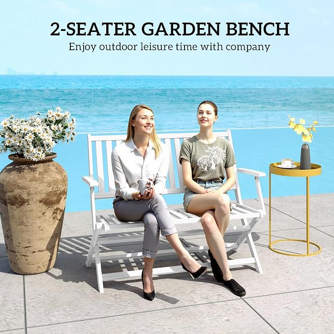 Outsunny Wood Outdoor Bench, 2-Person Foldable Patio Acacia Wood Garden Bench - Image 8