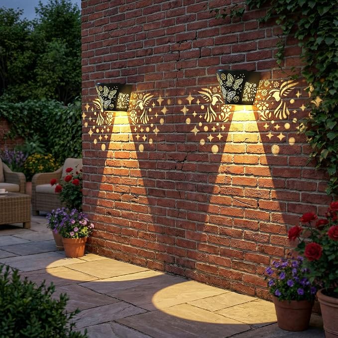 2 Pack Solar Fence Lights Outdoor Wall lihgts Decorations Metal Solar Deck - Image 7