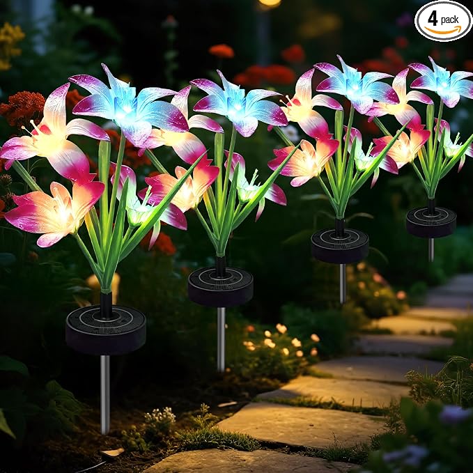 Upgraded Solar Garden Lights, 4 Pack Outdoor Solar Lights, New Round Panel by Unknown