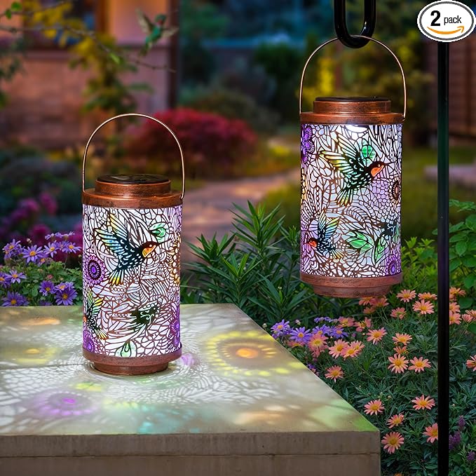2Pack Solar Lanterns Outdoor Waterproof Hummingbird Garden Gifts by Go2garden
