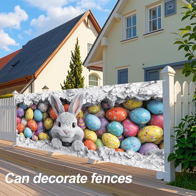 ANNA QUEEN Easter Bunny Garage Door Banner 6x13FT, Cute Rabbit Peeking Cracked - Image 5