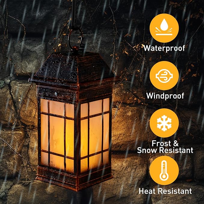 15.5" Solar Lantern Outdoor Waterproof, Glass Flickering Flame Solar Lanterns - Image 6