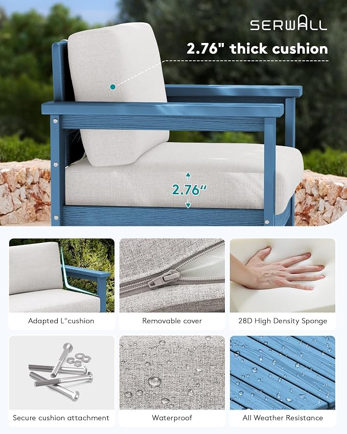 SERWALL 6 Pieces HDPE Outdoor Sofa Set - Image 4