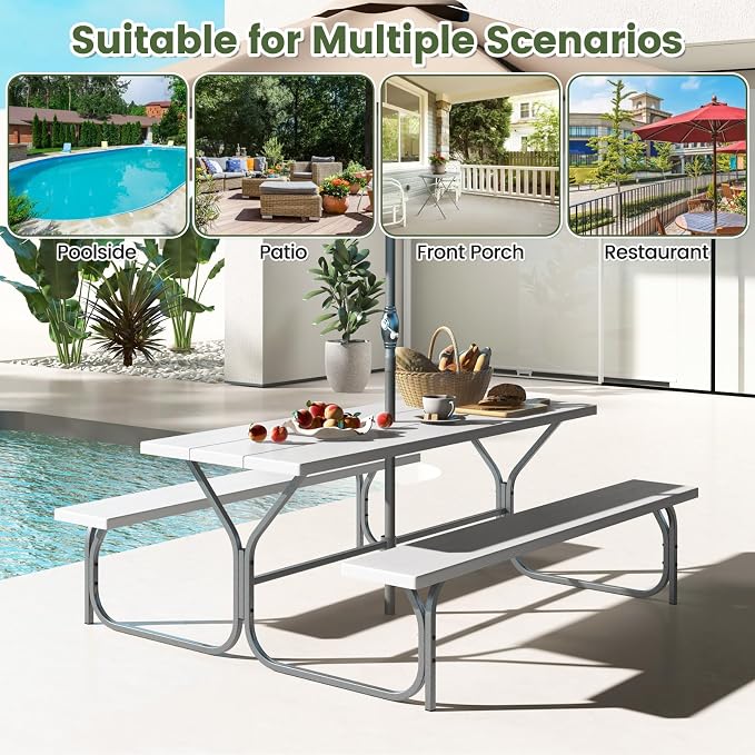 Giantex Picnic Table 6FT for 8 Person, Outdoor Table Set w/ 2 Benches, - Image 4