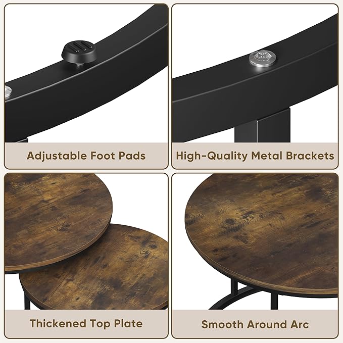 Smuxee Rustic Nesting Coffee Table Set of 2, 27.6" Round Coffee Table Wooden - Image 4