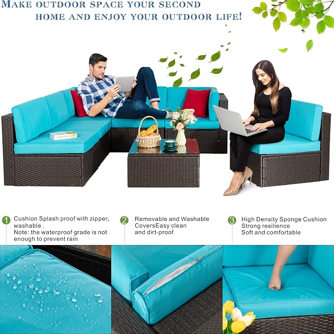 Vongrasig 7 Pieces Outdoor Patio Furniture Sets, Outdoor Sectional Rattan Sofa - Image 3