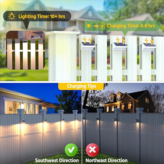 NIORSUN Outdoor Fence Lights, 6 Pack Waterproof LED Solar Fence Lights - Image 5