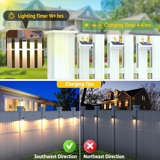 NIORSUN Outdoor Fence Lights, 24 Pack Waterproof LED Solar Fence Lights - Image 5