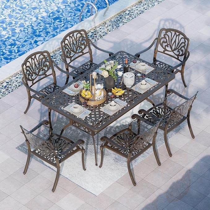 Grepatio 7 Piece Patio Dining Set Outdoor Dining Set Cast Aluminum Furniture Set by Takesyoutohaveawonderfullife