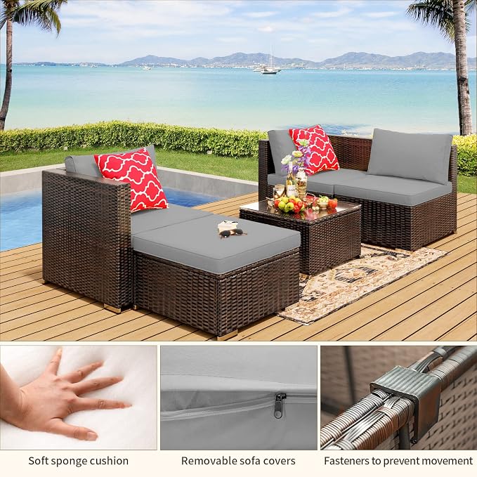 Outdoor Patio Sofa Set PE Wicker Rattan Sectional Conversation Sofa - Image 4