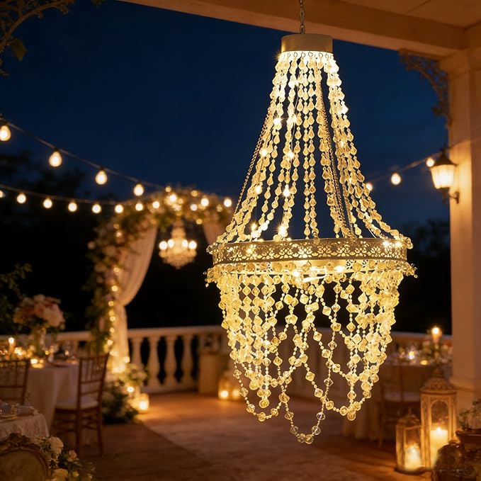 Solar Hanging Acrylic Crystal Chandelier Outdoor Garden Decorative Lights - Image 2