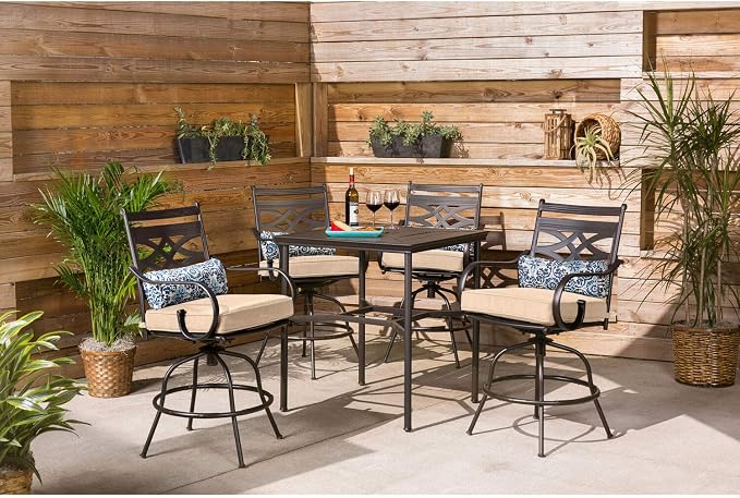 Hanover Montclair All-Weather 5-Piece Outdoor Dining Set, 4 Cushioned Swivel - Image 2