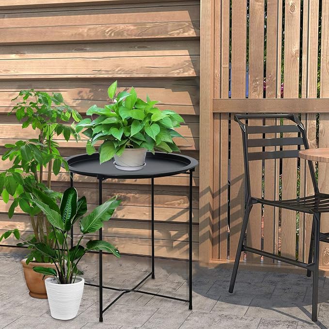 Garden 4 you End Table Metal Side Table Black Round Folding Tray Cyan Sofa - Image 8