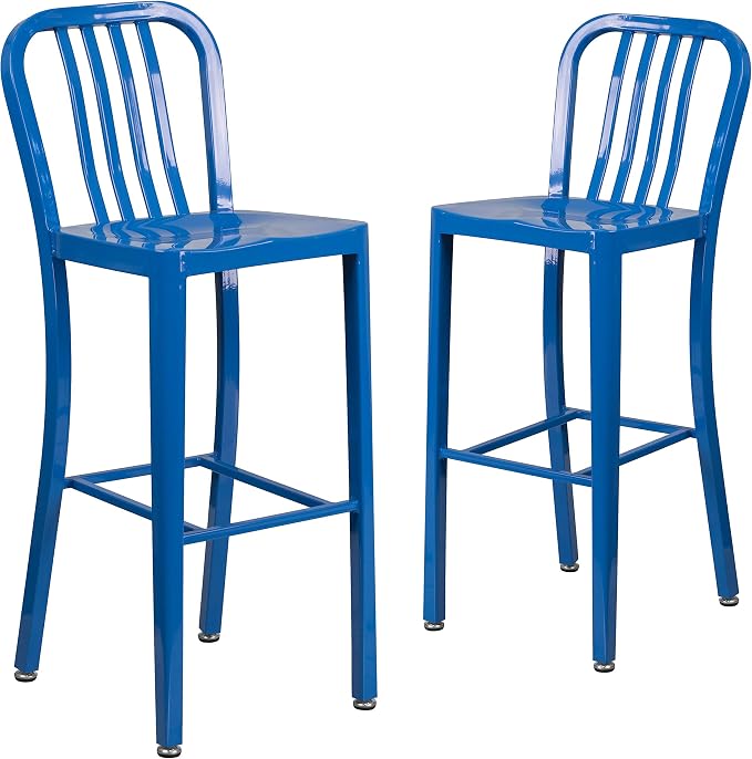Flash Furniture Gael Commercial Grade 2 Pack 30" High Blue Metal Indoor-Outdoor by FlashFurniture