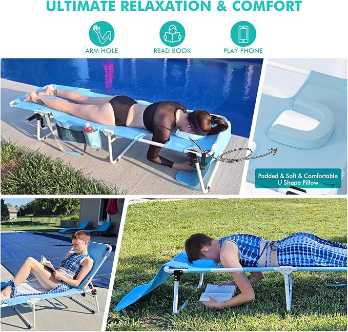 Tanning Chair with Umbrella UPF 50+ Adjustable, Heavy Duty Folding Chaise - Image 4