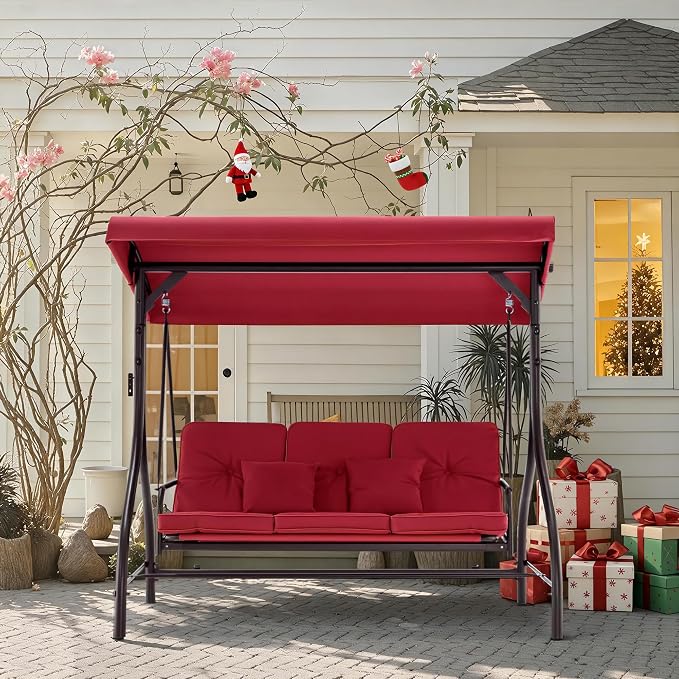 MCombo 3-Seat Outdoor Patio Swing Chair, 2-in-1 Convertible Porch Swing Glider - Image 2