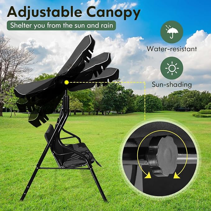 Porch Swing Outdoor, 3 Person Patio Swing w/Removable Cushion, Stand & - Image 4