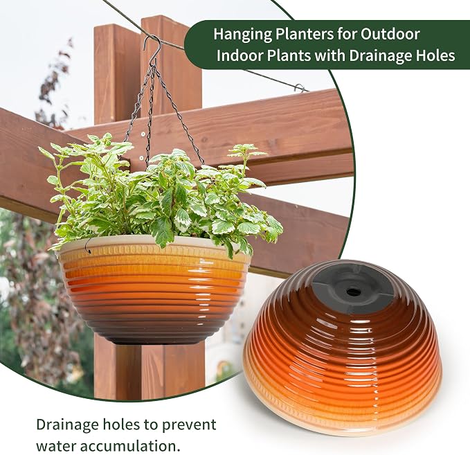 12 inch Hanging Planters for Indoor Outdoor Plants, 2 Pack Large Hanging Flower - Image 4