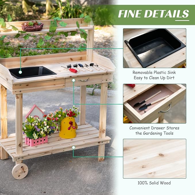 Outsunny 36" Wooden Potting Bench Work Table - Image 4
