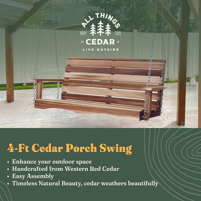 All Things Cedar Wooden Porch Swing, Outdoor Patio Furniture, 4 Foot - Image 2