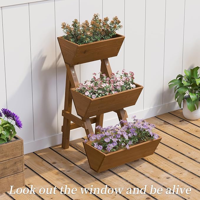 3-Tiers Wooden Raised Garden Bed, Wood Planter Box - Image 3