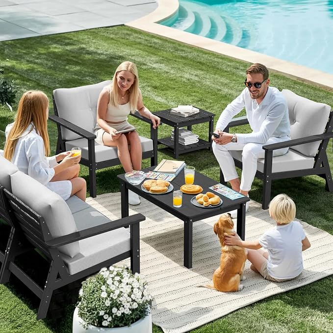 6-Piece HDPE Patio Furniture Set, Outdoor Sectional Sofa Set, All Weather - Image 3